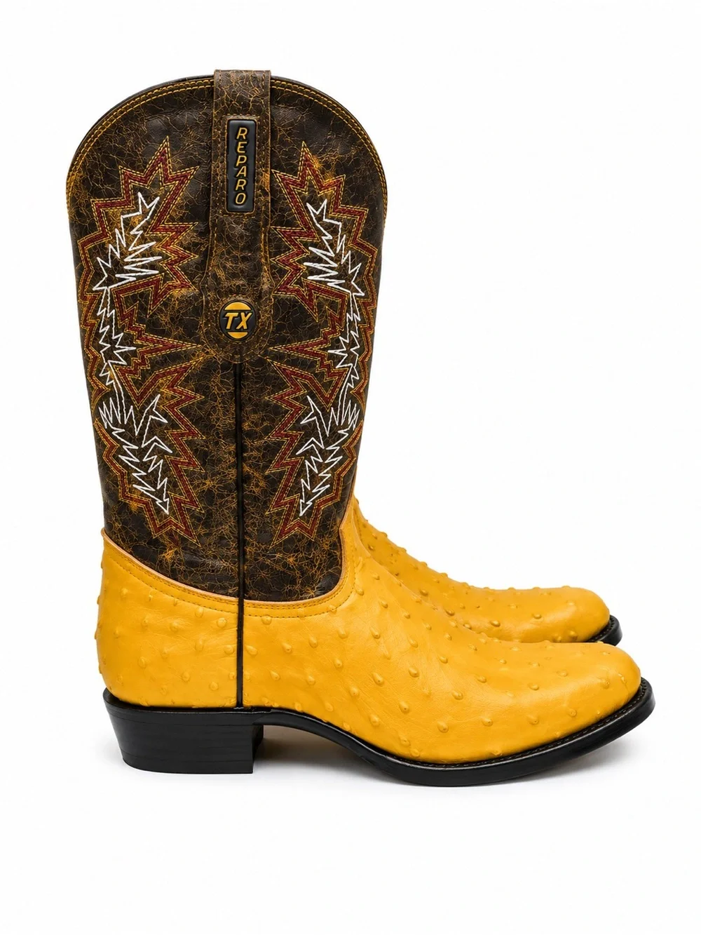Mens Leather Reparo Mimics Ostrich-Textured Western Boots